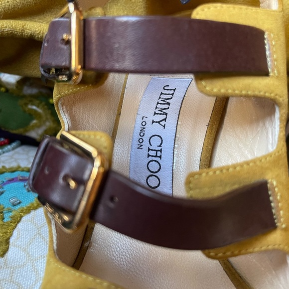 Jimmy Choo Trick 110 Suede Heeled Sandals in Yellow Brown - Picture 8 of 10